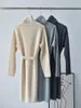 Casual Dresses Women Long Dress Pile Collar Drawstring Side Slit Spring Sticked Kne Length Robes With Lace-Up