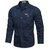 Chemises décontractées pour hommes 2024 Printemps Hommes Manches longues Coton Haute Qualité Camisa Militaire Marque De Mode Vêtements Blouse Noire