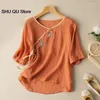 Etnische Kleding Lente Zomer Traditionele Chinese Vrouwen Kleding Korte Mouw Top Losse Hanfu Tang Pak Ronde Hals Literair T-shirt