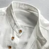 Camicia da uomo in cotone e lino stile giapponese Harajuku colletto alla coreana manica lunga slim fit tinta unita uomo casual traspirante top classico 240301
