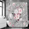 Gordijnen Elegant Bloemen Douchegordijn 180x180cm Bloemen Douchegordijn Polyester Badgordijn Badkamer Decor Machine Wasbaar Met Haken