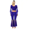 Stage Wear Belly Dance Costume Set For Women Mesh blossade ärmar Crop Top and Pants 2st Training Oriental Dancing Outfits