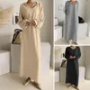 Casual Dresses Women V-Neck Dress Elegant V Neck Maxi för dragsko huva fast färg Fall mjuk andningsbar fotlängd