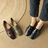 Casual Shoes Slip On Weave Cowhide Lady Stängt tå loafers kvinnliga lägenheter vintage platt skorretro romersk stil kvinnor dagligen