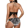 Women's Swimwear Snakeskin Print Bikini Swimsuit Black And Gray Halter Sexy Sweet Set Female Push Up Design Swimsuits