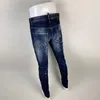Men's Jeans Fashion Vintage Men High Quality Retro Blue Stretch Slim Fit Ripped Leather Patched Designer Hip Hop Brand Pants
