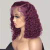 Deep Curly 99J Bob Wigs Human Hair Water Wave Burgundy Human Hair 13X4 Lace Front Bob Wig for Women Preplucked with Baby Hair