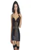 Women039s Sleepwear Sexy Black Mesh Sheer Faux Leather Dress Spaghetti Strap Lingerier Plus Size Pu BabyDoll PVC Nightwear1701896