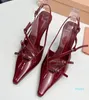 2024 shoes Womens Patent leather slingbacks with buckles Luxury Pumps Pointed Toes Stiletto Heel party Dress Ankle Strap Burgundy high heels