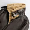 Winter B3 Shearling Warm Smart Casual Dubbele Kraag Bomber Vintage Mannen Bruine Wol Echt Bont Schapenvacht Lederen Jassen 240309