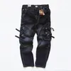 Calças masculinas estilo retro americano punk magro reto baggy jeans masculino y2k rua harajuku moda gótico multi-bolso