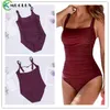 Maillot de bain 2024 One Piece Womens Belly Control Maillot de bain Plus Taille Maillot de bain anti-rides Monokini Vintage Solid Summer Beach Costumes 2XL Sports aquatiques 240311