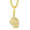 Hip Hop Iced Out Big Hands Pendants 14K Gold Necklace Full Rhinstone Crystal Zircon Rapper Middle Finger Up Hand Shape Jewelry For Men