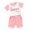 Kläduppsättningar Småbarn Boy Girl påskkläder för spädbarn Baby Summer kläder Kort ärm Crewneck Kontrast Färgtoppar och shorts