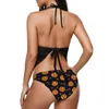 Damen-Badebekleidung, lustiges orangefarbenes Kürbis-Bikini-Set, Happy Halloween-Bikini-Badeanzug, sexy, ausgehöhltes Surf-Muster, stilvolle Badeanzüge