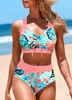 Costumi da bagno Nuove signore estive traspiranti Delicata stampa floreale rosa Costume da bagno bikini da spiaggia sexy e alla moda per le vacanze S-6XL sport acquatici 240311