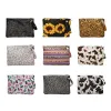 Fashion PU Leather Sunflower Cosmetic bag Clutch for Women Wristlet Buffalo Plaid Purse Zipper Boho Leopard makeup Bags Christmas Gift 11 LL