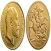 Uk nadir 1902 İngiliz madeni para kralı Edward VII 1 Sovereign Matt 24-K Gold Kaplama Kopya Paraları 261K