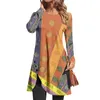 Women's T Shirts Patchwork Round Neck T-Shirt Loose Casual Long Sleeved Printed Pullover Medium Length Top Paired With Coat