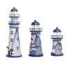 Figurine de phare LED en fer de Style méditerranéen, ornements nostalgiques, ancre d'océan pour la maison, le bureau, la salle de mariage, décoration artisanale 248J