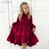 Girl's Dresses New 7-12 years Velvet Long Sleeve Ruffle Hem Dress Princess Kids Party Dressess Clothing ldd240313