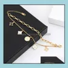 Charm Armband Golden Four-Leaf Clover Letter Women Armband Double-Layer Hollow Hand Chains Birthday Party Valentines Gift Wedding Otpxw