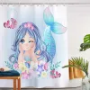 Tende Sirena Tenda da doccia Coda Pesce Ragazze Bambini Cartone animato Oceano Cuore Colorato Capelli viola Alghe Set di decorazioni per il bagno Tessuto impermeabile