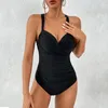 Maillots de bain pour femmes 2024 Sexy Solid Black One Piece Maillot de bain Femmes Push Up Femme Maillot de bain Summer Beach Wear Swim Lady Bather Monokini