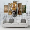 5 Piece Canvas Art Set Fierce Tiger Målning Modern duktryck Målning Yekkow HD Animal Wall Picture For Bedroom Home Decor210r
