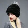 Berets Fur Ball Real Hat Women Winter Warm Hand Woven Double Layer Thick Caps Girls