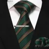 Boyun bağları yeşil siyah ekose şerit boyun kravat erkekler için moda ipek düğün kravat hanky cufflink set hediye erkek kravat iş partisi aksesuarları l240313