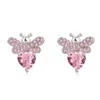 Ciondoli A Forma Di Cuore Con Diamanti Rosa Ape Piena Di Diamanti E Zirconi. Collana A Catena Per Ragazze Con Clavicola