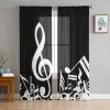 Volets Note de musique noir blanc rideaux transparents pour salon Voile rideau chambre salle de bain Tulle rideaux fenêtre rideaux