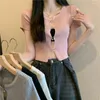 Dames T-shirts Sexy Ring Split Lange mouwen Slanke V-hals Pit Strip Stiksels Korte Top Trui T-shirt Casual Street chic Esthetisch