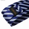 Halsband 8cm män Silkeslips Blue White Striped Business Tie Set Handkakor Manschettknappar slipsar med kedjepresent för män dibangu l240313