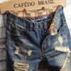 Mens Jeans High Quality Beggar Shorts Denim Distressed Hole Point Ruined Man Pants Plus Size Trousers Summer