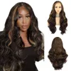 Kvinnor 4/27 Inter-Color Front Spets Wig Long Curly Hair Large Wave Chemical Fiber Full Head Cover Body Wigs GG