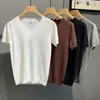 قمصان الرجال tops 2024 النمط الكوري الملمس الصلبة ألوان الشارع غير الرسمية الذكور V-neac