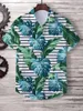 Mäns casual skjortor 2024 Tropiskt tryck strand semester set växt kokosnöt träd kort ärm sommar hawaiian 4-vägs stretch tyg