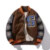 Men's Jackets Winter Varsity Jacket Leather Sleeve Thickened Warm Baseball Couple Patchwork Tweed Fabric Coat Brown Red Hip Hop Buttons