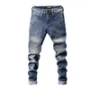 Herr Jeans Street tvättade fashionabla avancerade trendiga mager mångsidiga motorcykelfot stereo retro lång