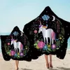 Beddingoutlet Unicorn Hooded Handduk Mikrofiber Badhandduk med huva för barn Vuxen blommig tecknad bärbar strandomslag filt T2005310Y