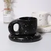 Tasses 400 ml Encre Splash Fat Handle Mug Creative Nordic Oval Assiette personnalisée Cerne Céramique Soucoucer Coffee Tea Milk Cake