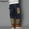 Supzoom Arrivo Top Fashion Autunno Zipper Fly Stoashed Casual Patchwork Cargo Denim Tasche Jeans in cotone Uomo 230226