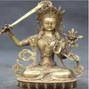 WBY---607 9 Budismo Chino Bronce Tallado Manjushri Buda Diosa Sostiene Espada Estatua3364