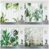 Gordijnen Tropische Planten Bladeren Douchegordijn Aquarel Monstera Weegbree Palmblad Orchidee Print Stof Badkamer Decor Gordijnen Haken