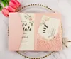 20pcsLot Burgundy Pocketfold Laser Cut Flower Wedding Invitation Cards Three Folded Card Pocket Greeting Invitation Cover 15 240301