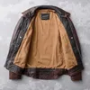 Brun Natural Cow Leather Coat Vintage Jacket Men Motorcykel Slim Fit Lapel Retro Old Bomber äkta läder Mens Jacke 240309