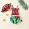 Kläduppsättningar födda tjejkläder spädbarn sommardräkt ärmlös vattenmelon tryck kamisol randig pp shorts fiskare hatt