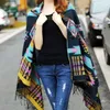 Fashion Women Winter Poncho Ethnic Printed oodie Cape Bohemia Acrylic Wool Shawl Scarf Ladies Sweater Fringe Hooded236u